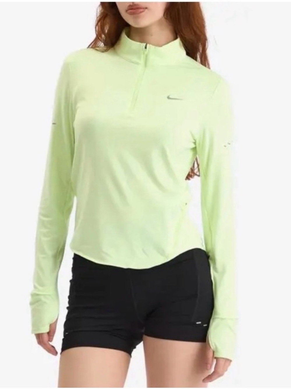 Nike Women's Neon Lime Quarter-Zip Long Sleeve Top
